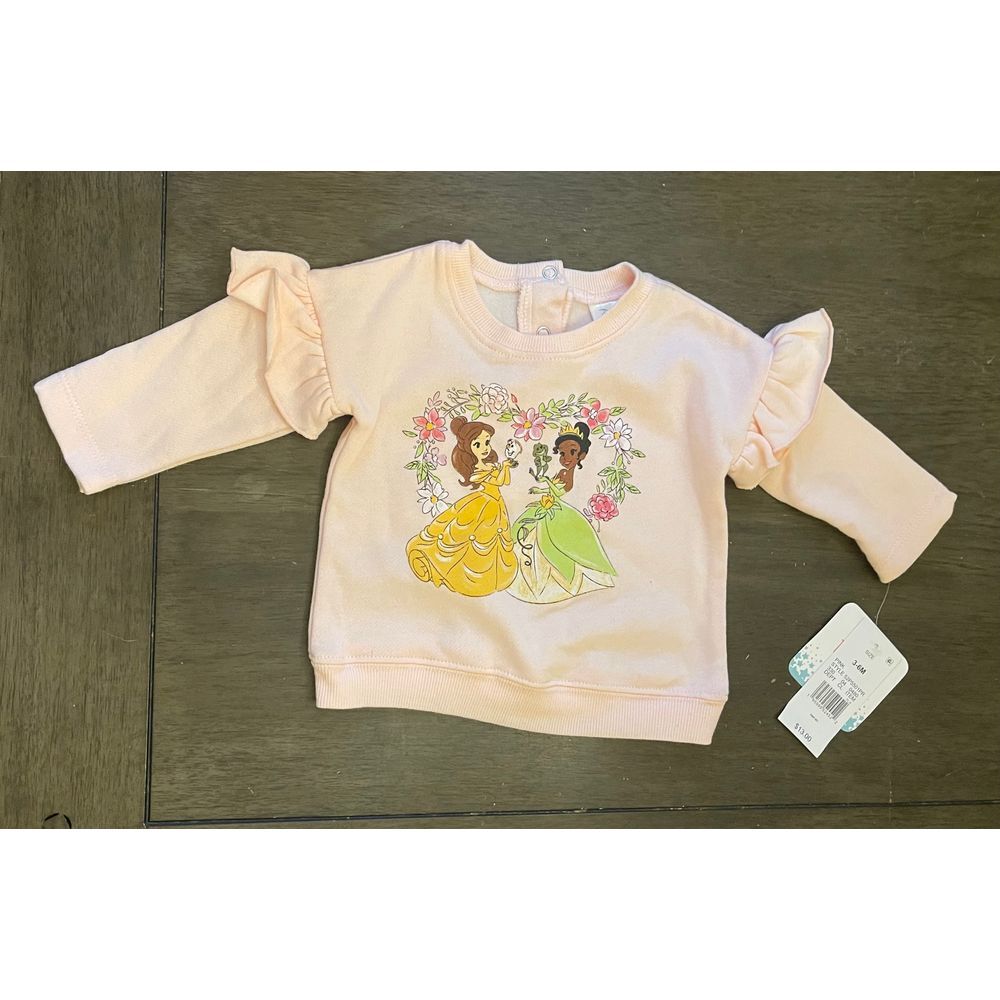 Disney Princess Sweatshirt Belle Tiana‎ Ruffle Sleeve Top Pink 3-6M